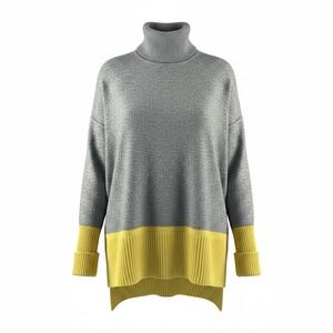 Cashmere Turtleneck Sweater L Grey Yellow Colorblock Quiet Luxury Minimalist